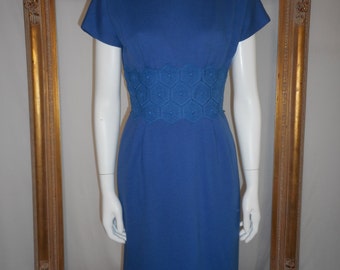 Vintage 1960's Blue Knit Dress - Size 8