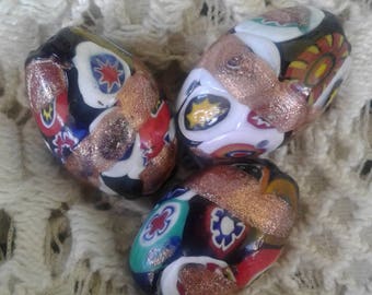 3 Large Colorful Murano Milifiore Beads