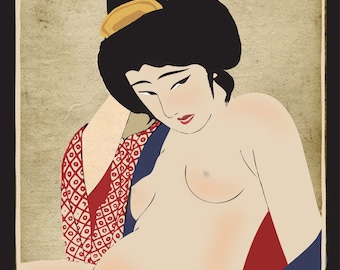 Nude japanese geisha, FINE ART PRINT, old erotic vintage japanese art, japanese girl japan vintage erotica - Nude japanese geisha, FINE ART PRINT, old erotic vintage japanese art, japanese girl