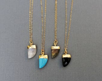 Gemstone Horn Necklace + Gemstone Tooth Necklace + Turquoise Necklace + Moonstone Necklace + Labradorite Necklace + Black Onyx Necklace + M3
