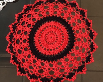 D-101 Red and black Lace Crochet Doily Small Doily Crochet Lace Doily Round Crochet Doily Mother's Day Valentine's Day Birthday