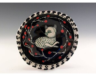 Hanging Out In The Garden - Original Painting by Jenny Mendes in a Hand Pinched Ceramic Finger Bowl