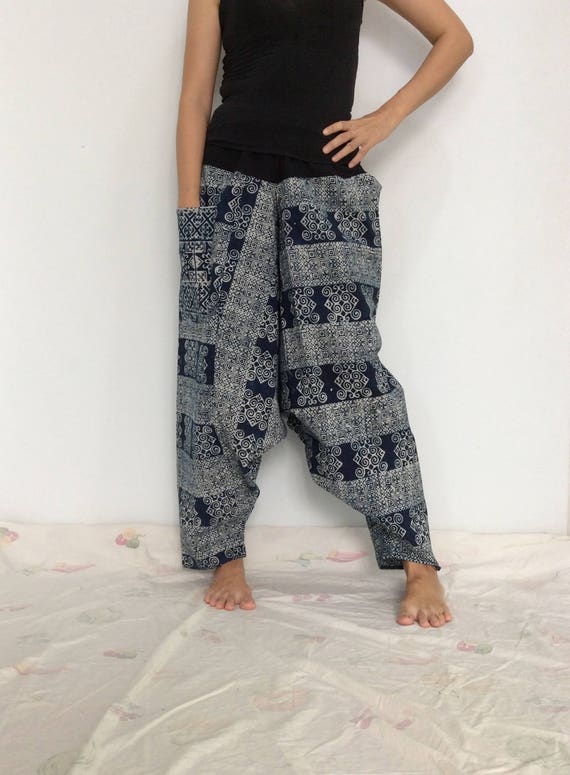 Indigo Hmong Batik Hippie Harem Pants Unisex Pants Drop