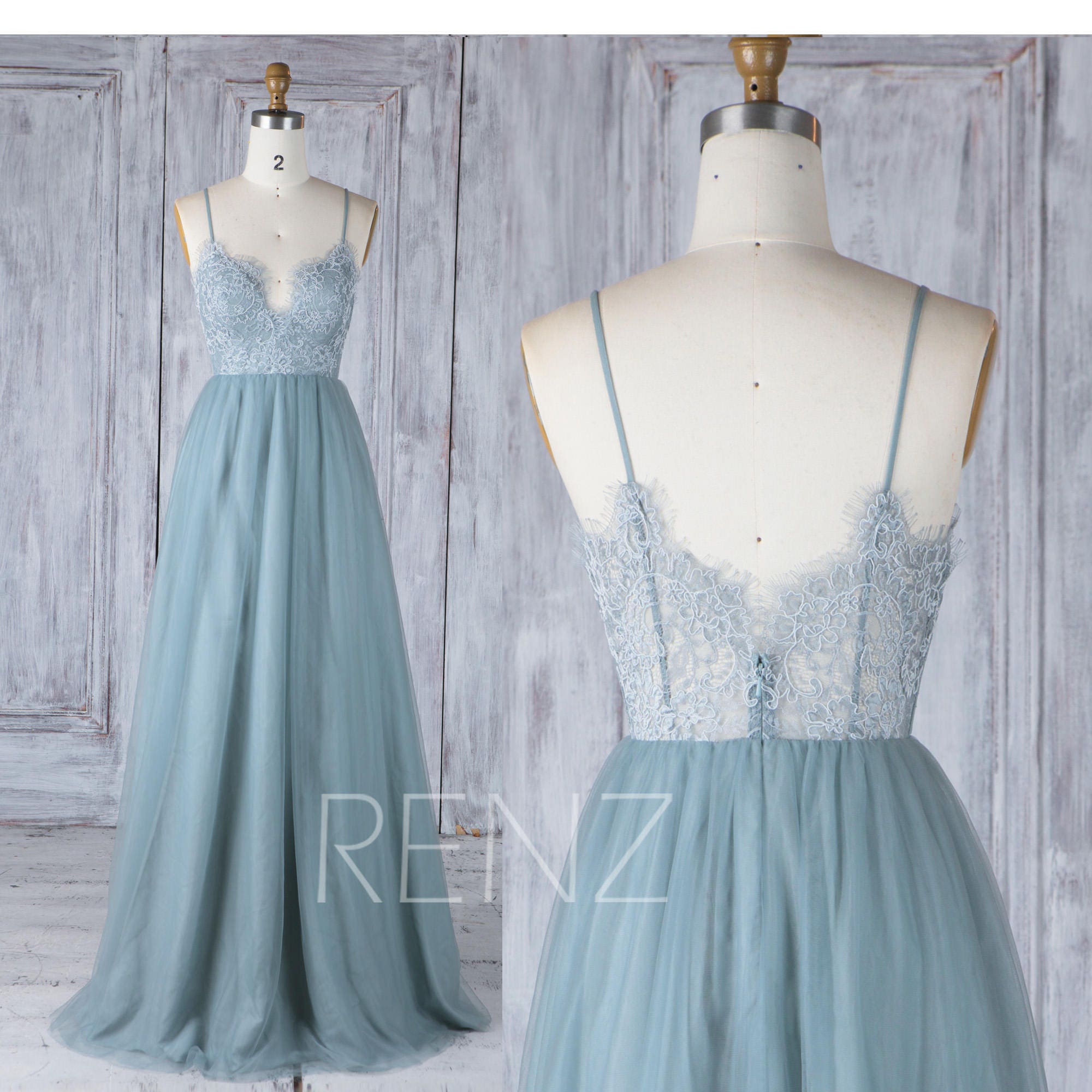 Bridesmaid Dress Dusty Blue Tulle DressWedding DressLace