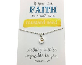 Mustard Seed Necklace - Gold or Silver Faith necklace, If you have faith as big as a mustard seed... choose carded with quote or in gift box