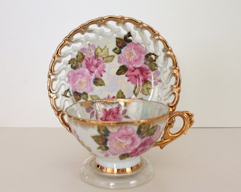 Royal Sealy Rose Gold Opalescent Cup & Saucer 1950s