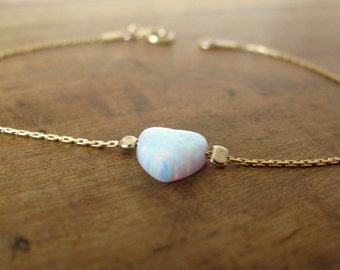Opal bracelet, heart bracelet, gold bracelet, opal heart bracelet, white opal bracelet, glistening bracelet, fire opal bracelet