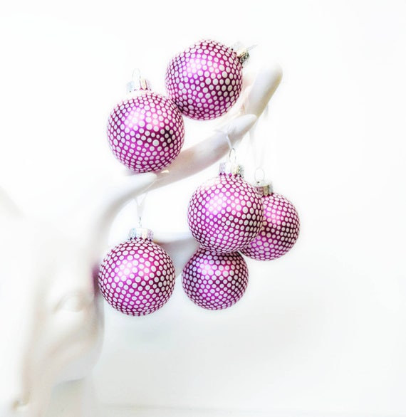 Tiny little ornaments white dots on pink small glass ornaments