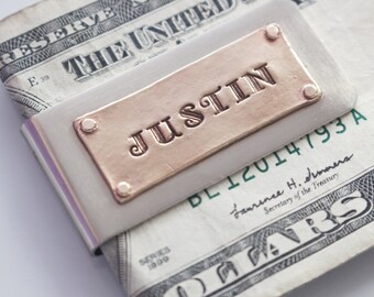 Custom Money Clip Personalized Faux Riveted Bronze Father's Day Birthday Men's Item