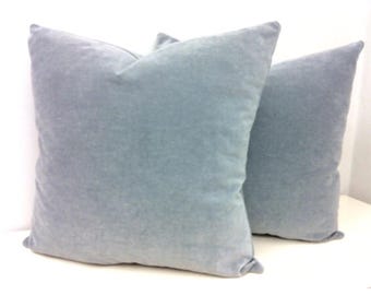 Set of Two Grey Cotton Velvet Throw Pillows, Grey Pillows, Velvet Pillow Cover, Decorative Pillow, Velvet Cushion, Grey Velvet Pillows