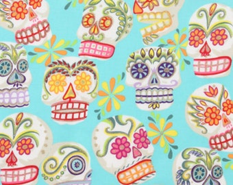 Calaveras Blue Sugar Skulls Alexander Henry By the Yard with Glitter