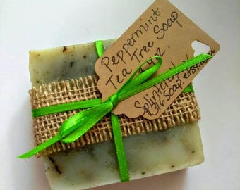 Peppermint Tea Tree Soap/Acne Bar Soap/Organic Soap/Essential Oil Soap/Sample/Natural/Bar Soap/Handmade/Vegan/Green Soap/Saint Patrick's Day