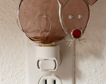 Stained Glass Night Light, Purple Mouse Animal, Wall Plug In, Bathroom Bedroom Kitchen Office Decor, Gift For Him Her Friend Teens