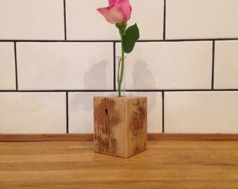 Rustic bud vase - character flower holder with glass test tube
