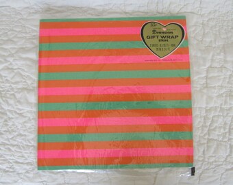 Vintage Gift Wrap Stripe Dennison Paper 1960's 2 Full Sheets in Plastic Wrap