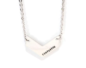 COMPANION metal stamped chevron necklace stainless steel chain
