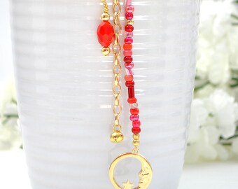 Pirate Hair Beads Moon Hair Charm Red Hair Dangle Pagan Hair Charm Handmade Witch Hair Jewelry Snap Clip or U Pin