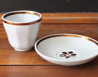 Ironstone Handleless Cup and Saucer - Alfred Meakin - Tea Leaf