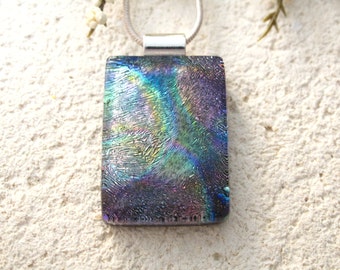 Purple Gold Necklace, Fused Glass Jewelry, Dichroic Necklace, Dichroic Pendant, Dichroic Jewelry, Rainbow Necklace, ccvalenzo, 090517p100