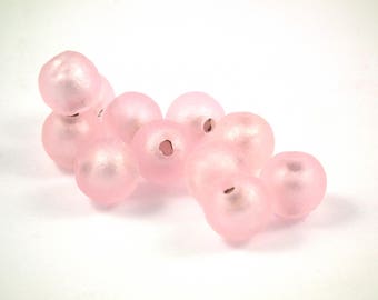 ♥X2 10mm♥ frosted pink glass bead