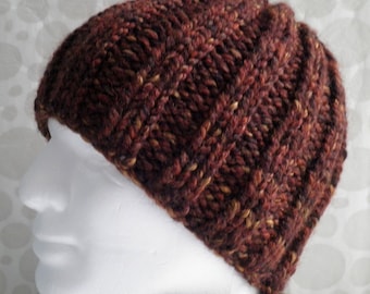 KNITTING PATTERN/RUSTICO Mans Knit Beanie Chunky Ribbed Woolen Beanie/ Easy/ Knit Round Quick Knit Extra Chunky Ribbed Hat Wool Hat Pattern