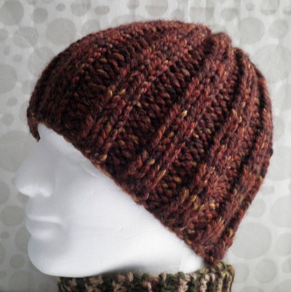 KNITTING PATTERN/RUSTICO Mans Knit Beanie Chunky Ribbed Woolen