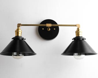 Black Brass Vanity Light - Bathroom Wall Lamp - Modern Fixture - Mirror Lighting - Edison Bulb Fixture