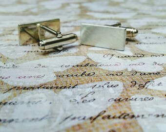 Sterling silver rectangular satin finish cufflinks