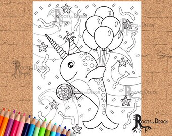 narwhal coloring  etsy