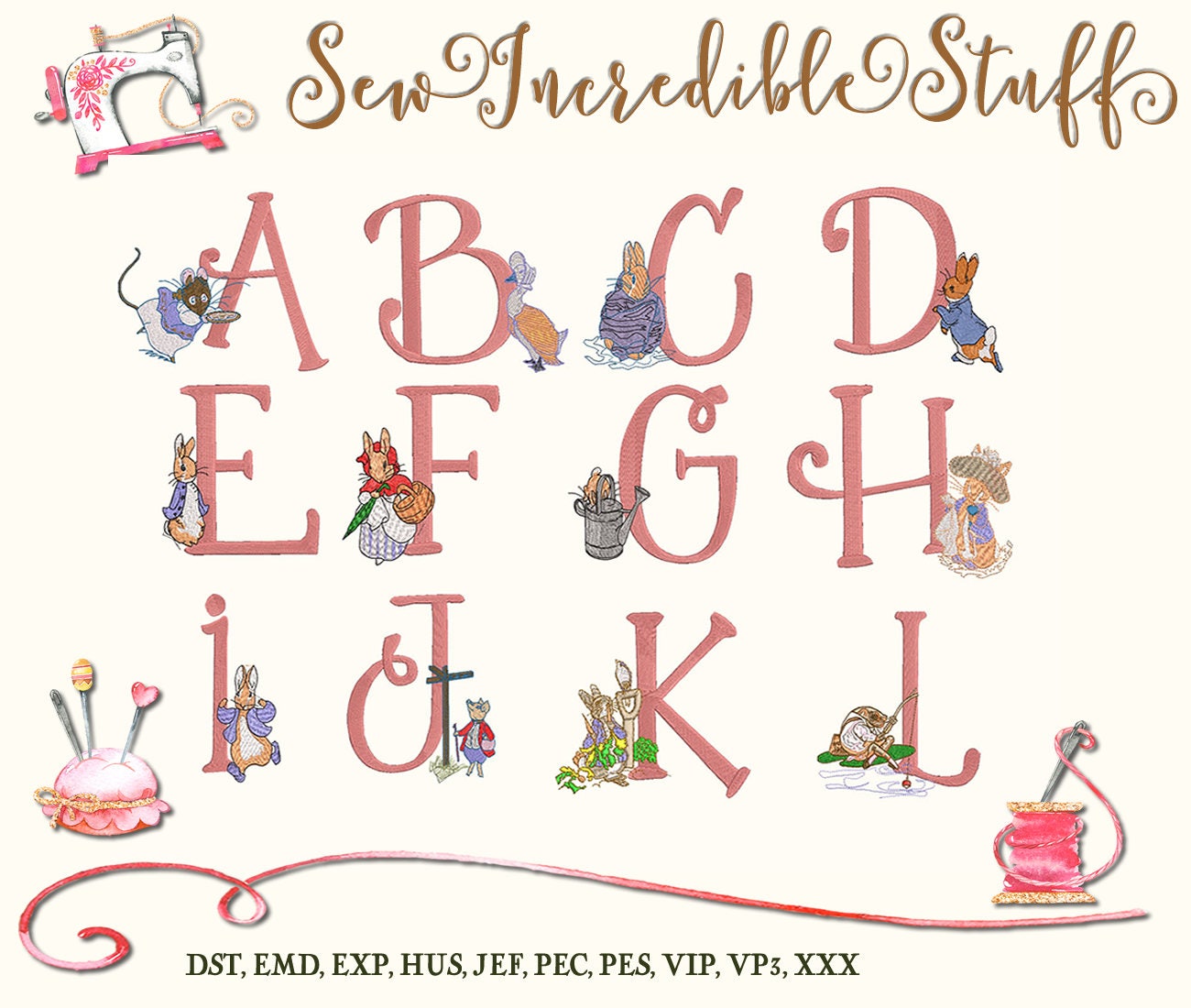 peter rabbit alphabet machine embroidery designs