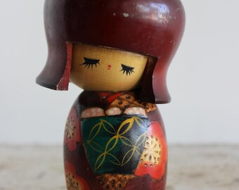 Vintage wooden Girl Figure, Made in Japan