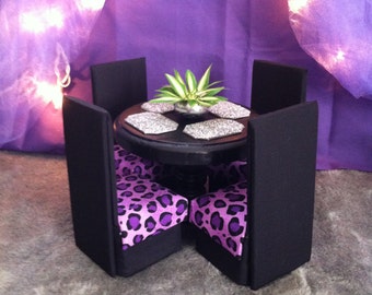 Doll Furniture for Barbie / Moster High ... Dining Table & Chairs - Purple Cheetah