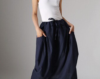 Midi skirt, linen skirt, blue skirt, casual skirt, drawstring skirt, linen clothing, womens skirts, custom skirt, plus size skirt (983)