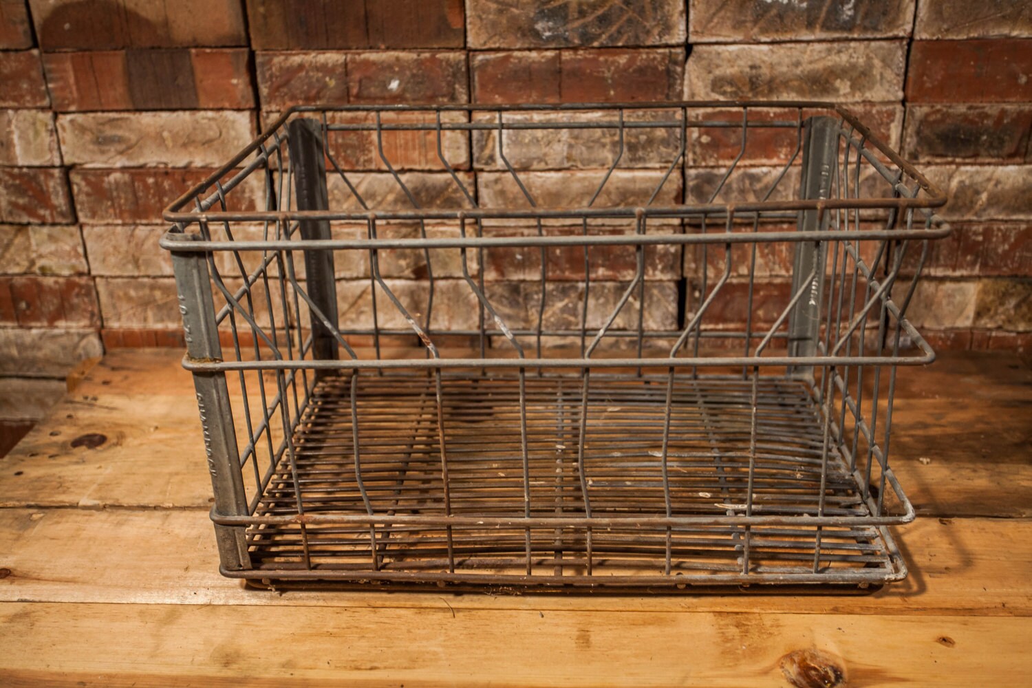 Vintage Shamrock Dairy Metal Wire Milk Crate Box Metal Bin Rustic