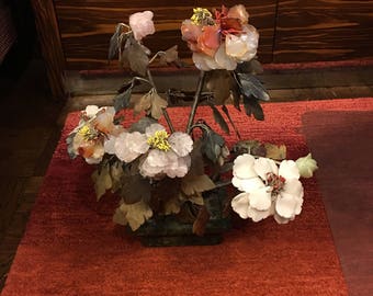 Chinese jade Hard Stone flowering tree with Celedon Base