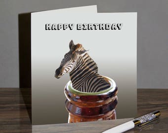 Happy Birthday Card - Zebra in a Beer Bottle - BG01
