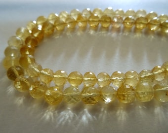 5-10 mm Natural Citrine Micro Faceted Round 8x1/2 inch Half Strand-AA+