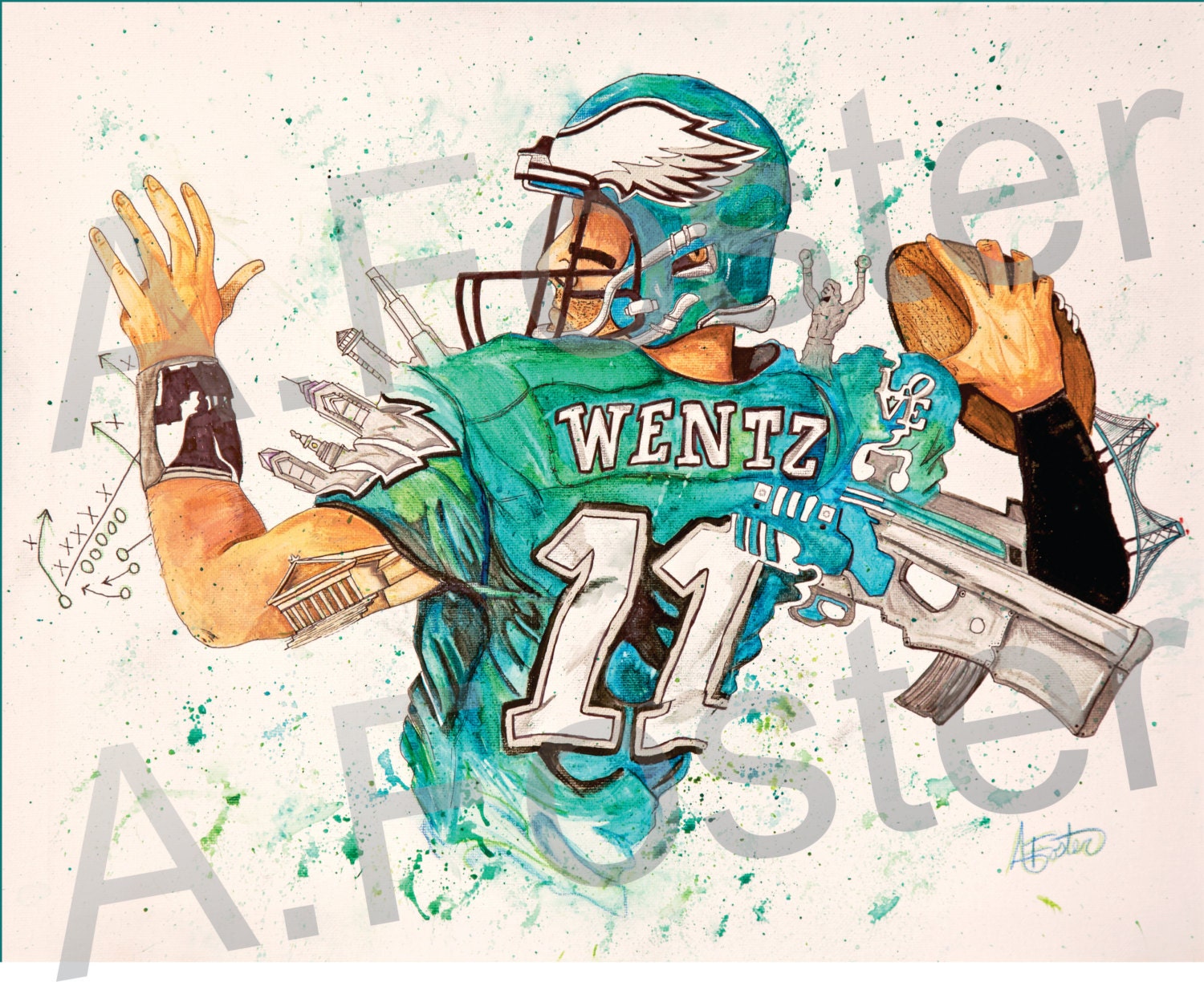 Philadelphia sports art Philadelphia Eagles Carson Wentz
