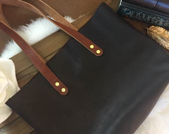 Leather Tote Bag, Rustic Leather, Unlined Leather Bag, Raw Edge Leather Bag