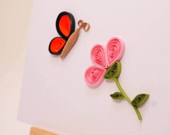 garden card, flower card, butterfly card, quilled card, handmade card, mothers day card, greeting card, blank card, just because card
