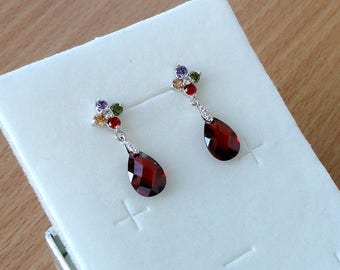 Red Earrings Ruby Red Drop Earrings Red Crystal Earrings Ruby Earrings Gift for Women Dangling Earrings Rhinestone Earrings Red Jewelry