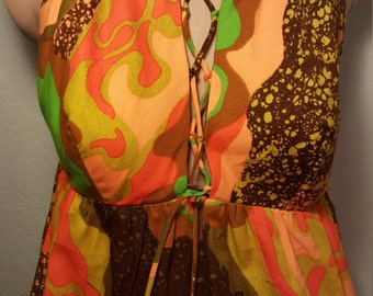 FREE SHIPPING 1960 Hawaiian Abstract Maxi
