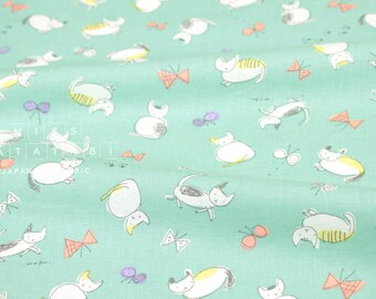 Japanese Fabric Megumi Sakakibara - Neko to Choucho - mint - 50cm