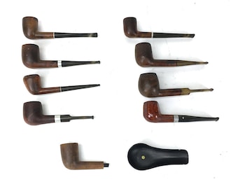 10 Piece VTG Pipe Lot Wood Grain Billiard Briar Mastercraft Deluxe Estate