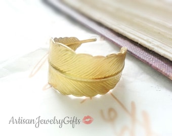 Gold Feather Ring Adjustable Feather Wrap Ring Bohemian Ring Gold Feather Ring Woodland Ring Mother's Day Gift For Her Bohemian Ring