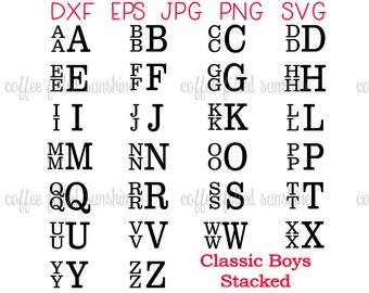 BOYS STACKED FONT, Stacked Monogram, svg font, Digital Cut File, Boys Font, Boys Monogram, Monogram, Boys Stacked Svg, Instant Download