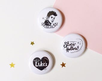 1 inch Gilmore Girls button pins, 3 pack. Team Jess, Stars Hollow, Luke's. Gilmore girls party, dribble killer, stocking stuffers