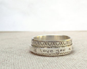Jewelry - Custom Handwriting Ring - Spinner Ring - Silver Engraved Jewelry - Graduation Gift - Custom Ring - Worry Ring