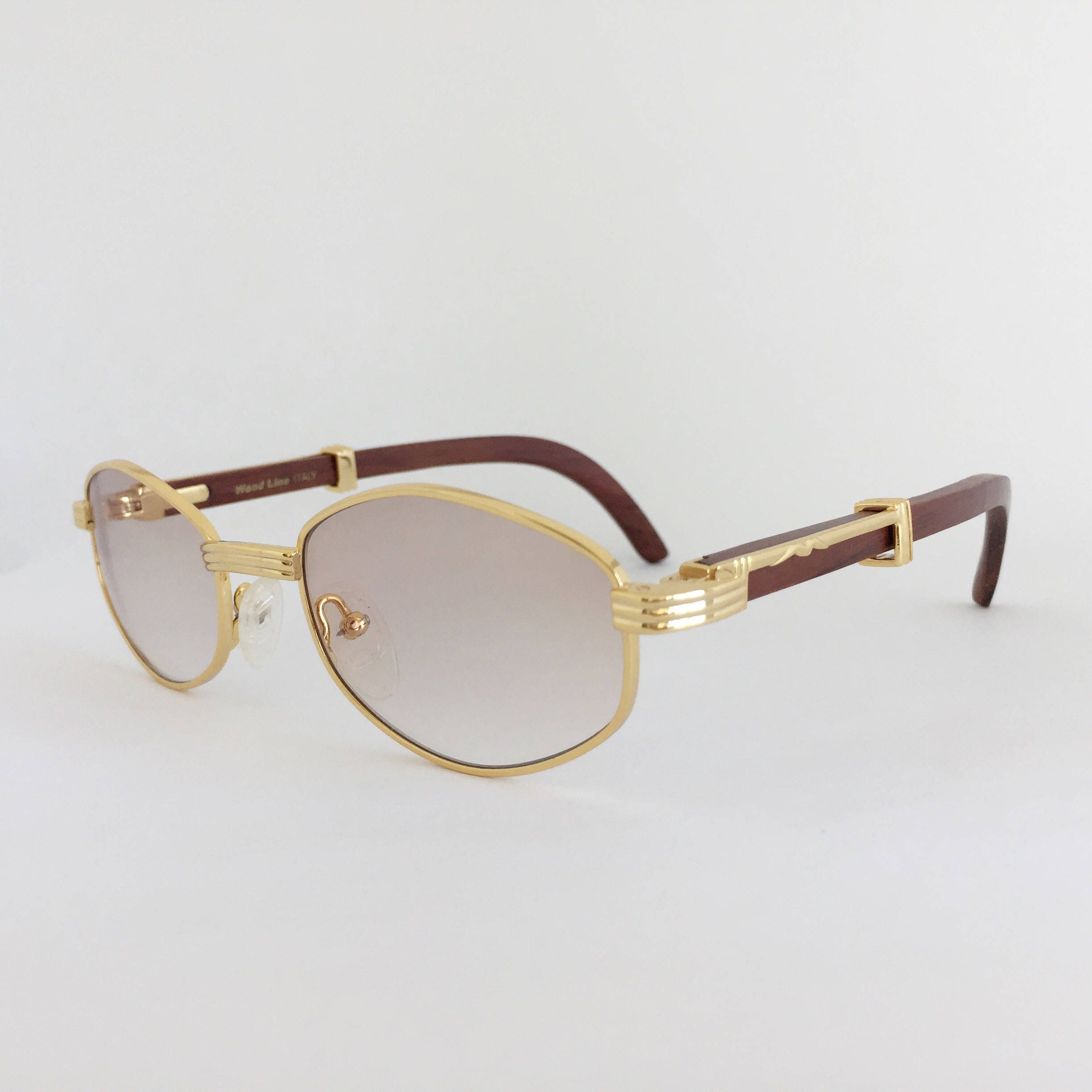 Cartier Style Wood Sunglasses Vintage Frames Gold And Wood 