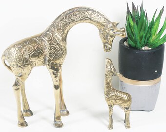 Pair of vintage brass giraffes, Mom and Baby